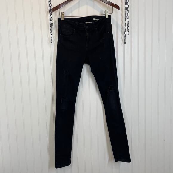 Zara Women Slim Fit Distressed Jeans 4 and Striped Halter Top Size XS & Size 4 - Picture 3 of 12
